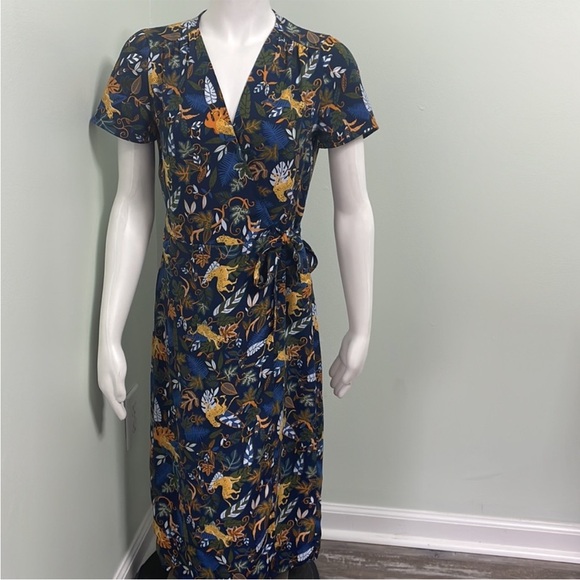 J. Crew 🐆 Drapey Wrap Dress Jungle Animal Print - Picture 3 of 11